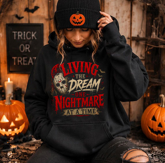 Living the Dream One Nightmare a Time Halloween graphic hoodie