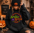 Spooky Bitch Season Halloween graphic hoodie with colorful retro design