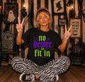 No Desire to Fit In alternative graphic T-shirt with purple and green gothic lettering