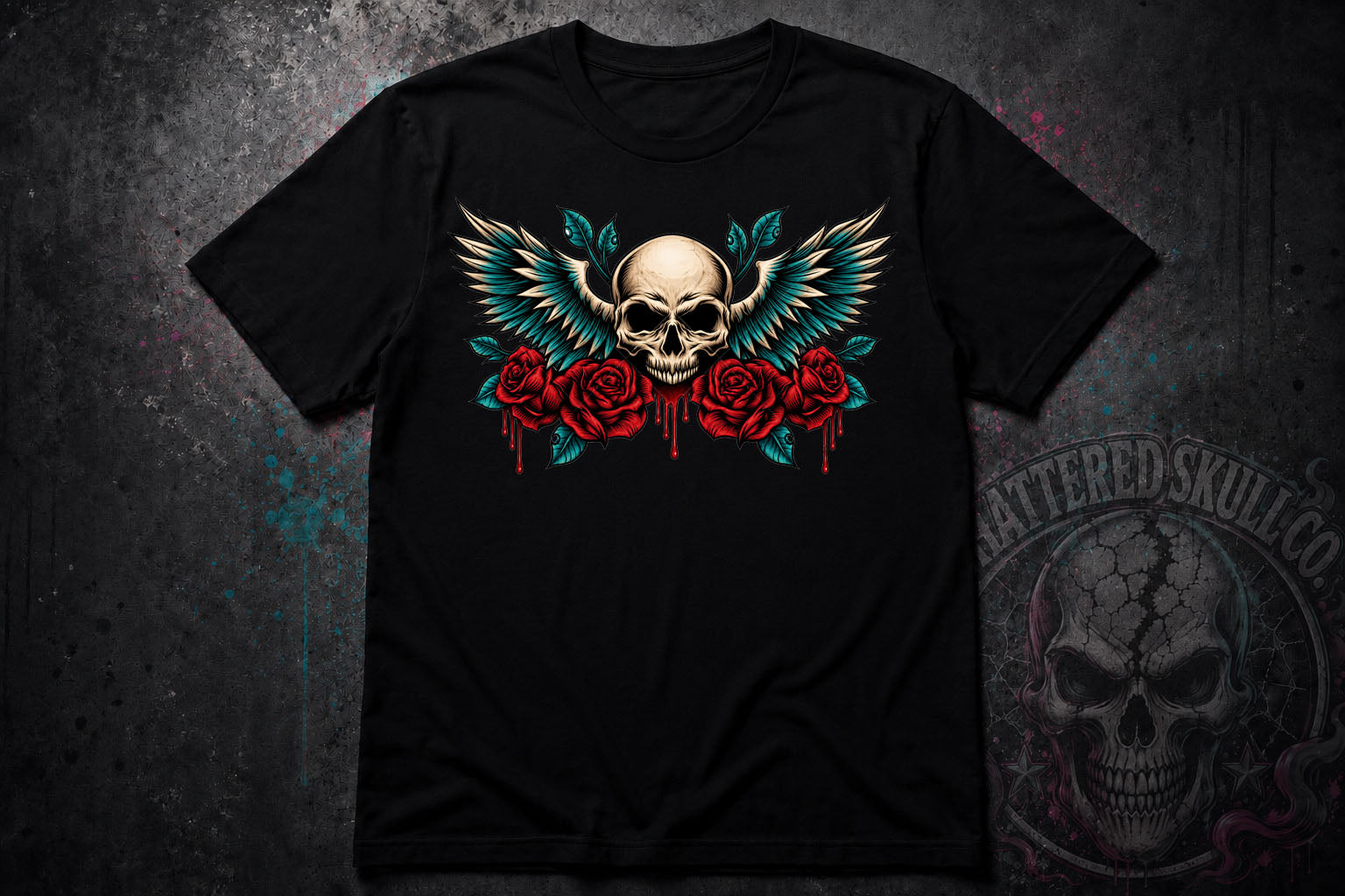 Skull with wings and roses
